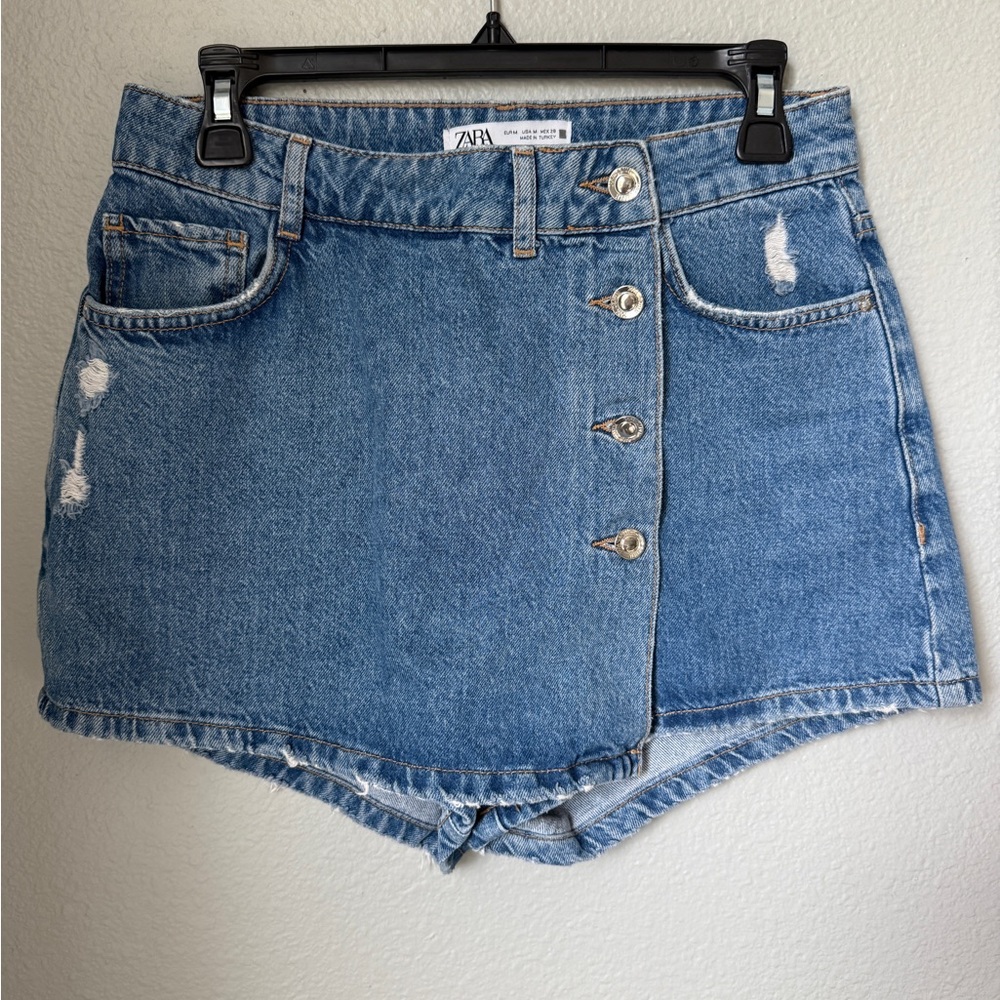 Zara Distressed Blue Denim Mini Skirt